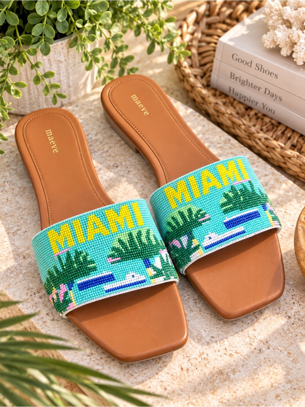 Anthropologie Maeve Fiona Beaded Miami Slide Sandals Women’s 8